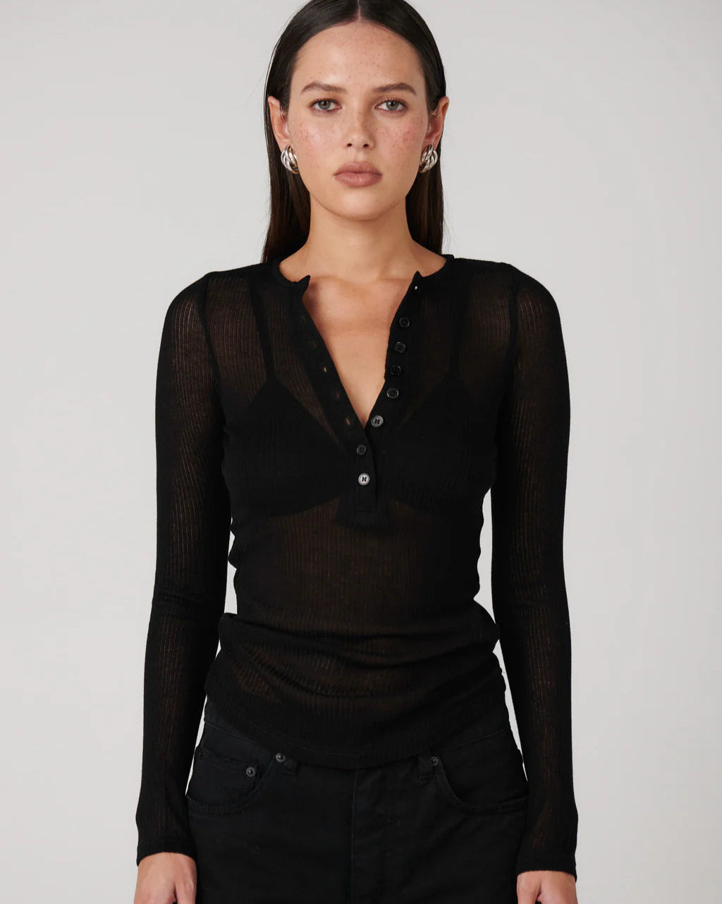 XAVIER BUTTON TOP - BLACK
