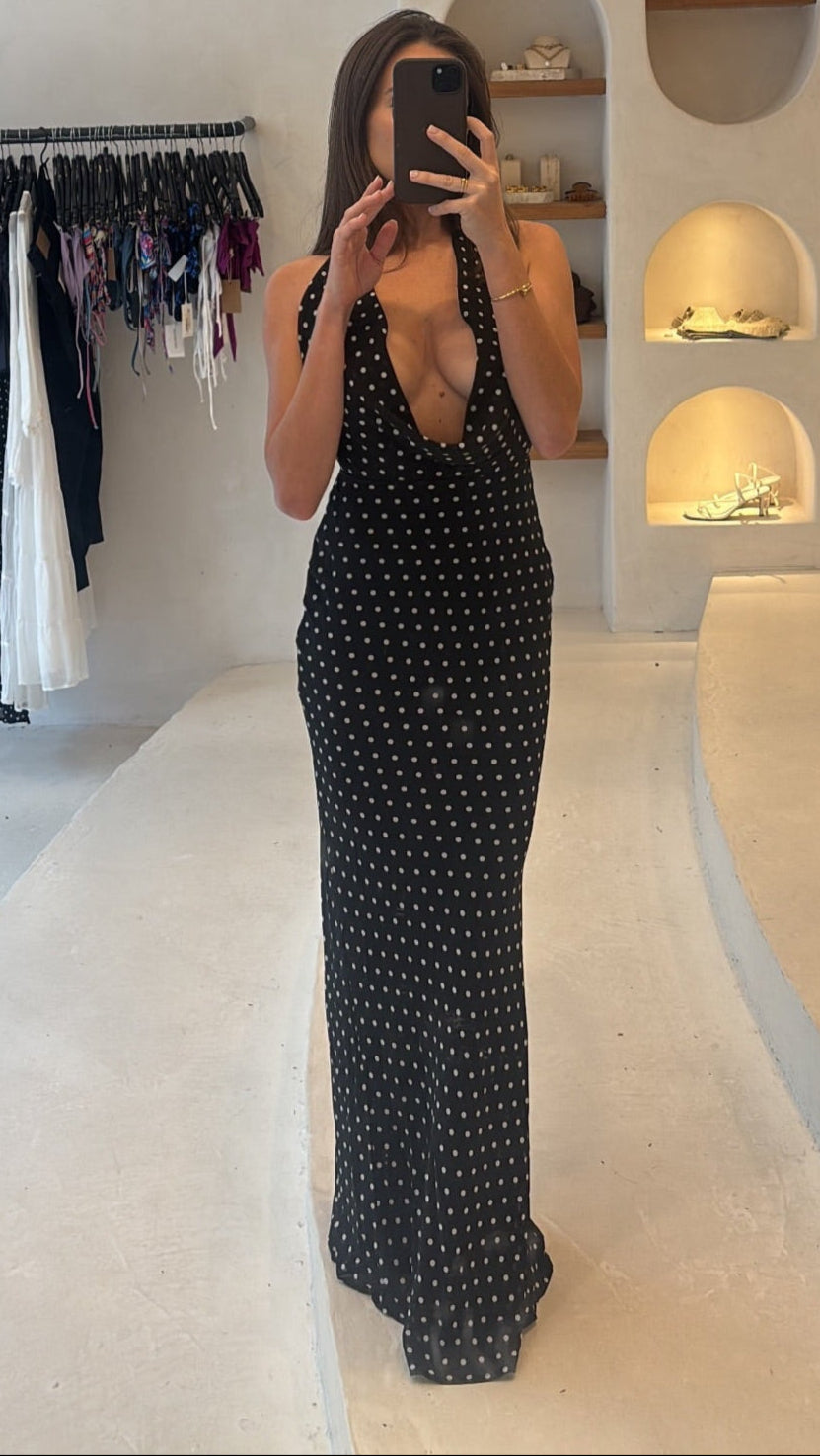Lexie Maxi Dress - Black Polka