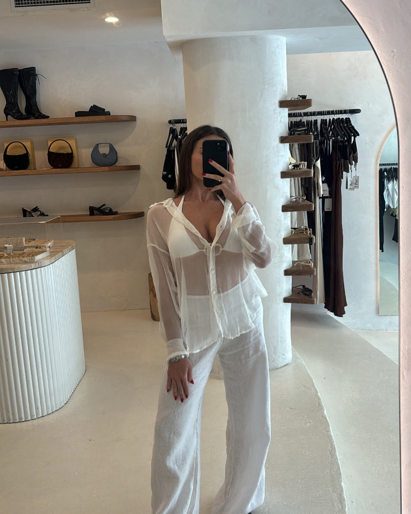 Devin Oversize Shirt Silk - White