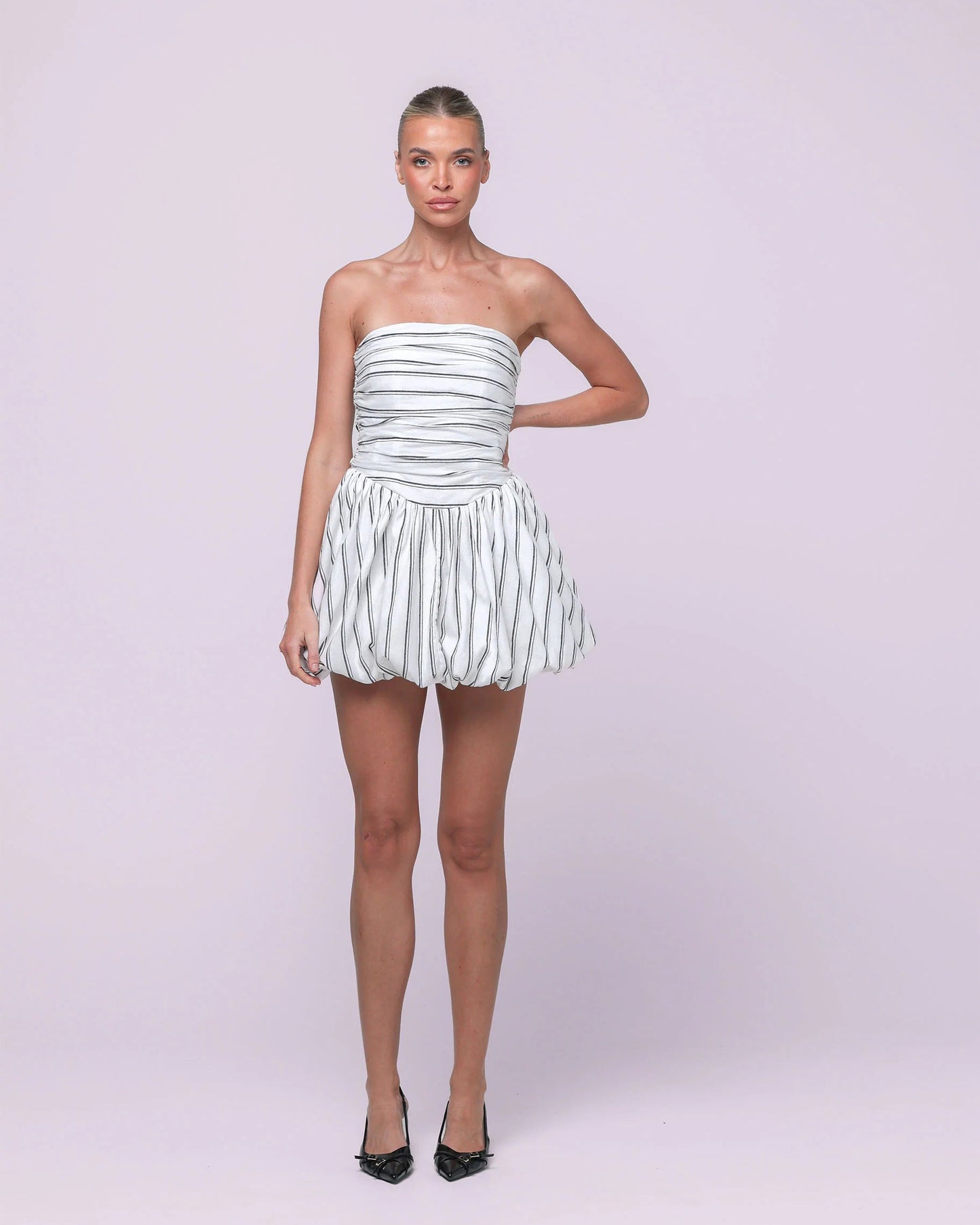 Jane Stripe Bubble Mini Dress - Noir Stripe