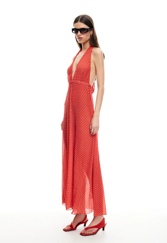 DISTRICT MAXI DRESS - TOMATO POLKA