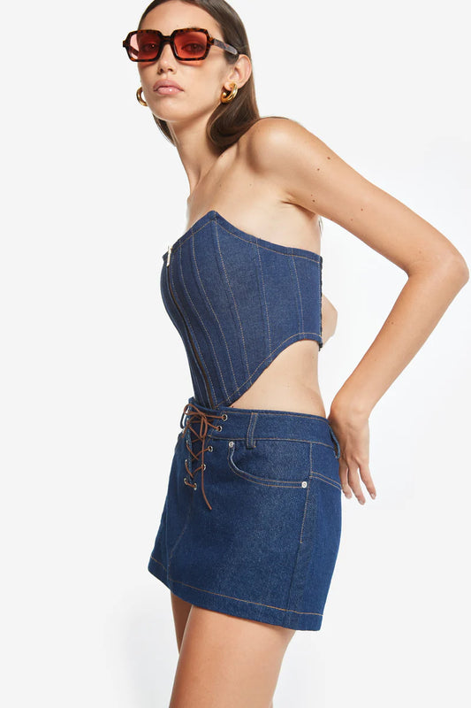 CROPPED DENIM CORSET - BLUE