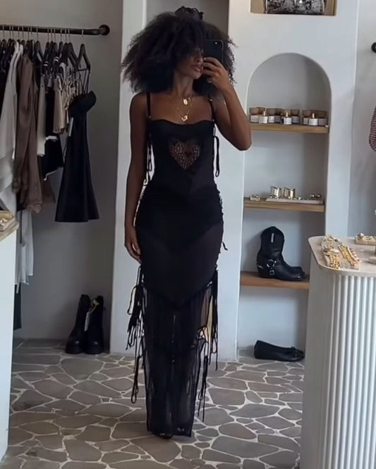 Heart Lace Maxi Dress - Black