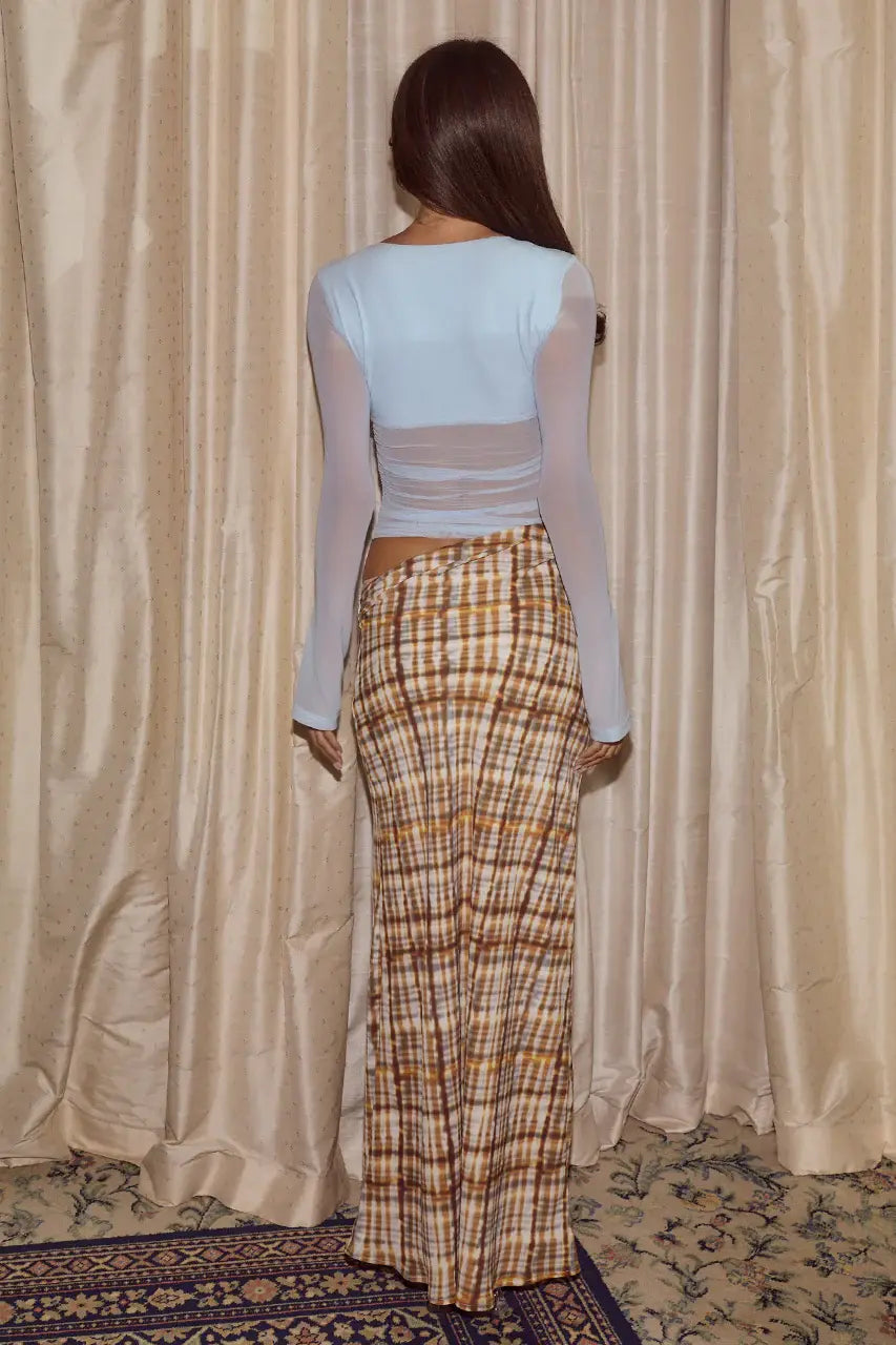 JONI LONG SLEEVE CUTOUT MAXI DRESS - MIST/VINNIE BROWN