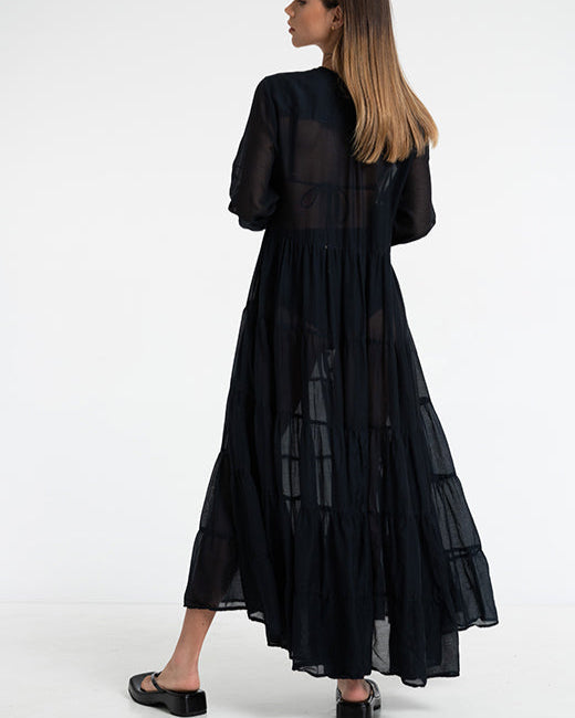 Woman in Bow & Arrow Alice Sheer Maxi Dress Black