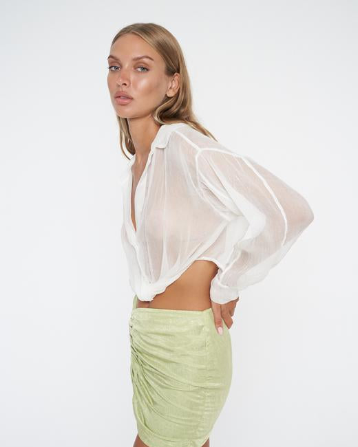 Anja Silk Crinkle Wrap Top / White