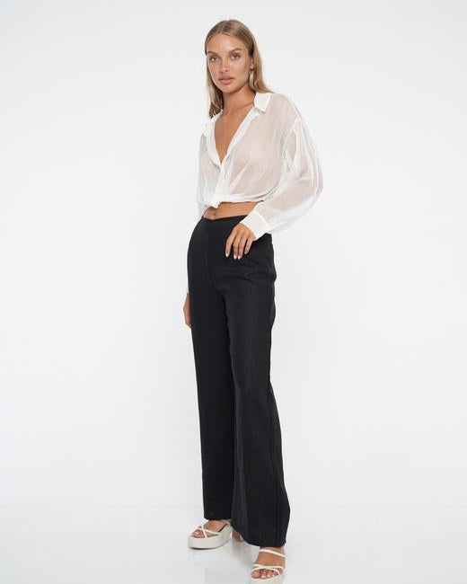 Margot Linen Flare pant / Black