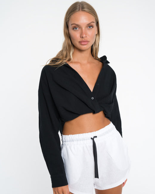 Woman in Bow and Arrow The Label Anja Wrap Top - Black