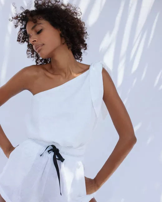 SamaCollective white linen top womens one sholder top by tegan