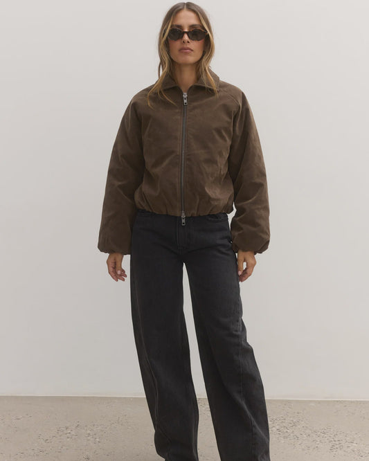 Ceci Faux Suede Bomber - Saddle
