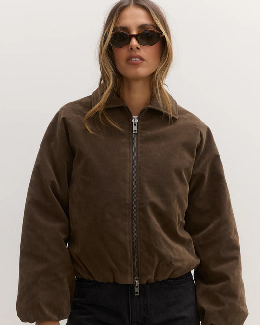Ceci Faux Suede Bomber - Saddle