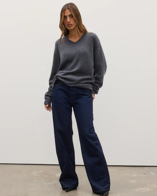Billie V-Neck Sweater - Dark Heater Grey