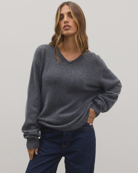 Billie V-Neck Sweater - Dark Heater Grey