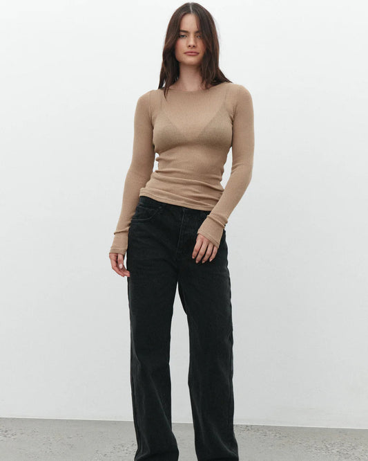 MYLES CREW NECK TOP - LATTE