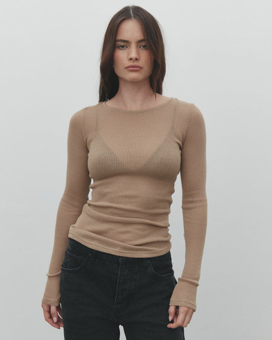 MYLES CREW NECK TOP - LATTE