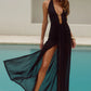 ADRIANNA PLUNGE RUCHED MAXI DRESS - BLACK