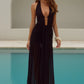ADRIANNA PLUNGE RUCHED MAXI DRESS - BLACK