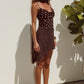 ALORA SCOOP NECK MINI DRESS - CHOC/LEMON POLKA
