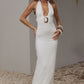 ARINA HALTER V-NECK MAXI DRESS - WHITE