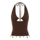 BAILEE DEEP-V HALTER KNIT TOP - COCOA