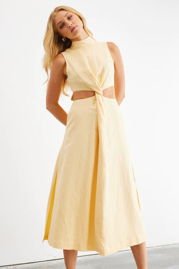 Bow and Arrow Sovere ASSET MIDI DRESS LEMON CUSTARD
