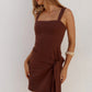 DELIA SQUARE NECK MINI DRESS - CHOCOLATE