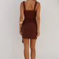 DELIA SQUARE NECK MINI DRESS - CHOCOLATE