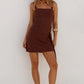 DELIA SQUARE NECK MINI DRESS - CHOCOLATE