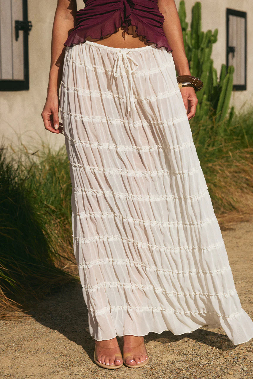 SUSANNA RUFFLE TEXTURED MAXI SKIRT - IVORY