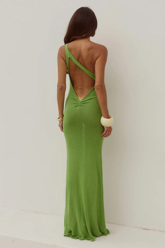 DIANA ASYMMETRIC NECK MAXI DRESS - KIWI