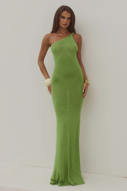 DIANA ASYMMETRIC NECK MAXI DRESS - KIWI