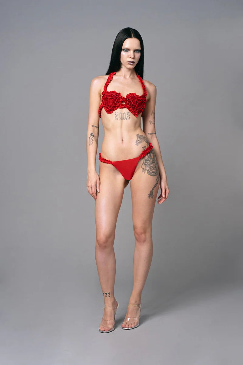 Ruffled Heart Bikini Bottom - Red