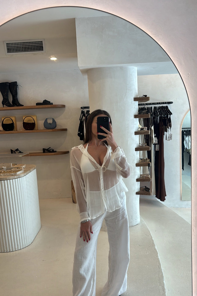 Devin Oversize Shirt Silk - White