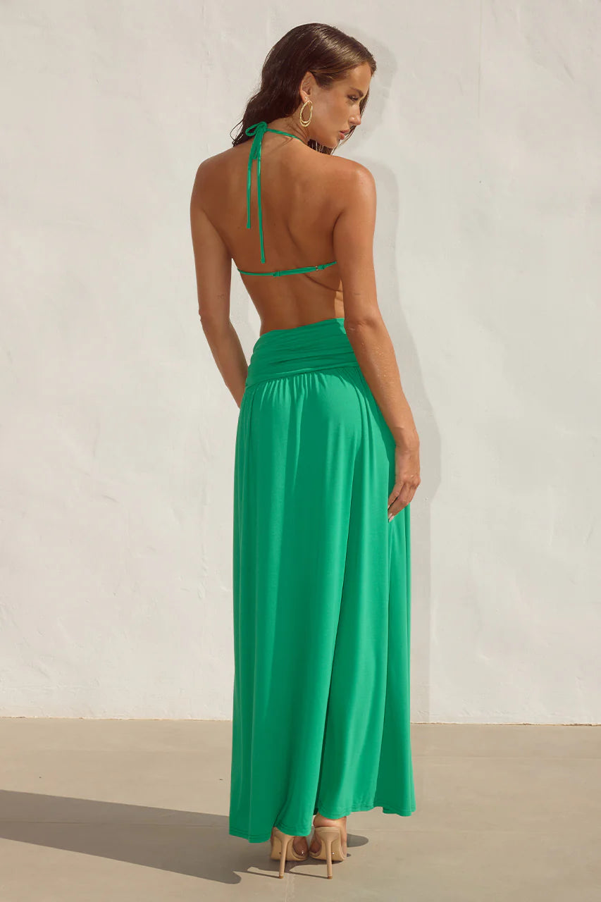 GENIA CROSS FRONT MAXI DRESS - EMERALD