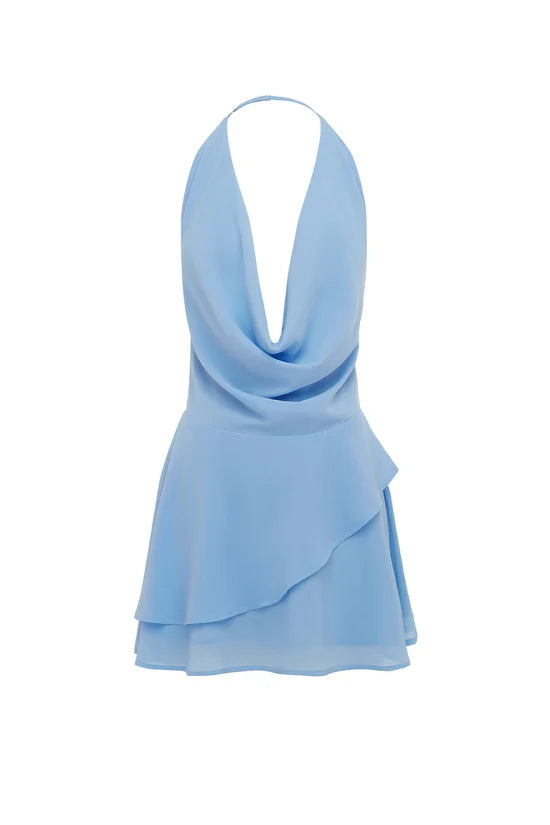 IMALI HALTER COWL MINI DRESS - BLUEBELL