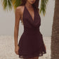 IMALI HALTER COWL MINI DRESS - CHOCOLATE