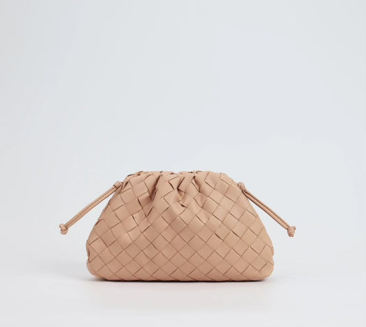 AMANI WOVEN LEATHER POUCH  - BEIGE