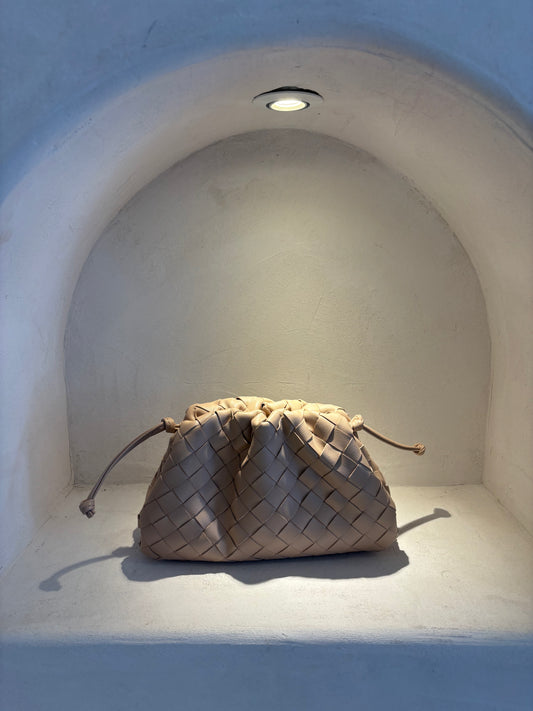 AMANI WOVEN LEATHER POUCH  - BEIGE