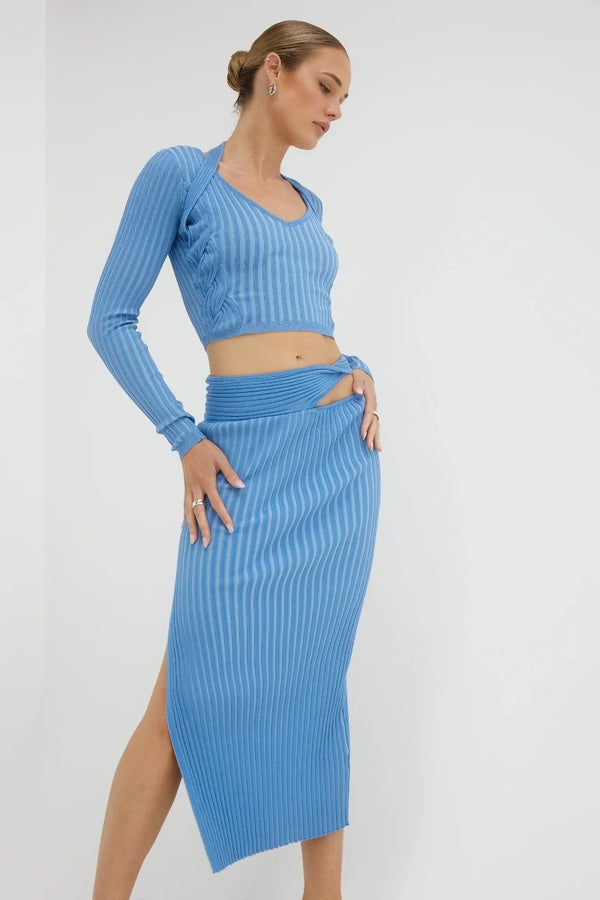 INTWINE KNIT SKIRT - BLUE