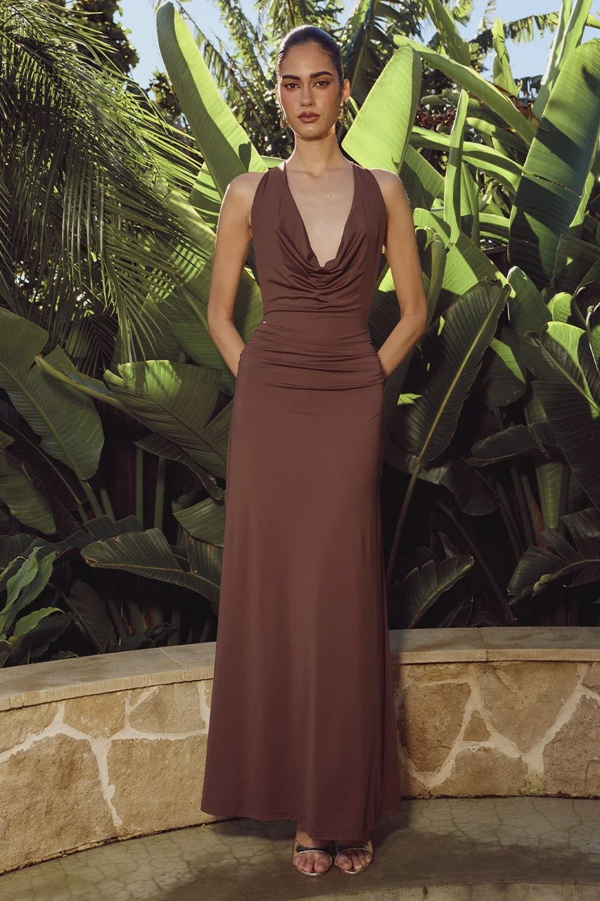 IVY COWL RACERBACK MAXI DRESS - MOCHA
