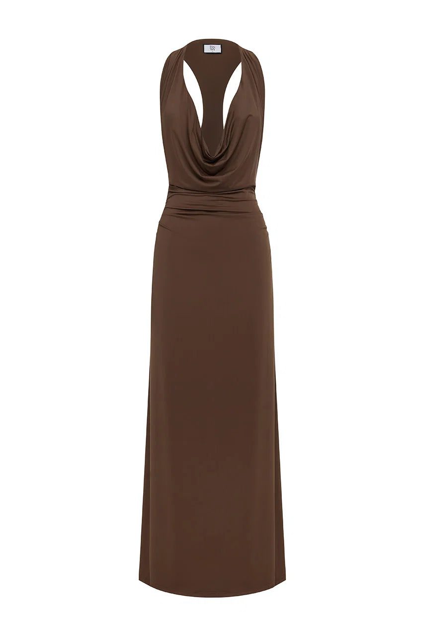 IVY COWL RACERBACK MAXI DRESS - MOCHA