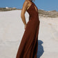 KAMILLA KEYHOLE TWIST MAXI DRESS - CHOCOLATE