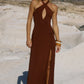 KAMILLA KEYHOLE TWIST MAXI DRESS - CHOCOLATE