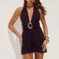 KIATA PLUNGE V-NECK MINI DRESS - BLACK