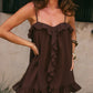 KRISTIA FLOUNCE RUFFLE MINI DRESS - BITTER CHOCOLATE
