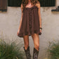 KRISTIA FLOUNCE RUFFLE MINI DRESS - BITTER CHOCOLATE