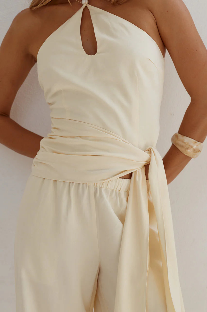 YARA ELASTICATED WIDE LEG PANT - BUTTER