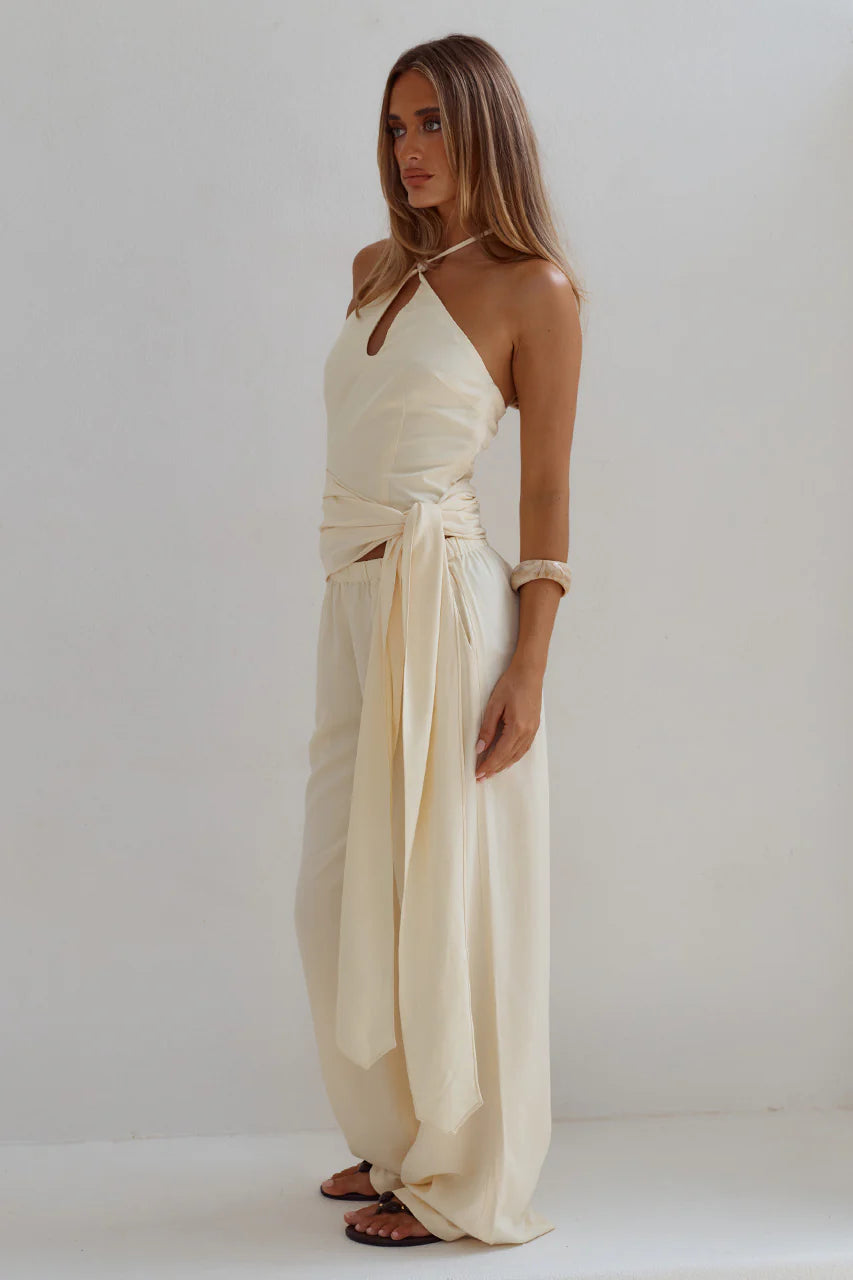 YARA ELASTICATED WIDE LEG PANT - BUTTER