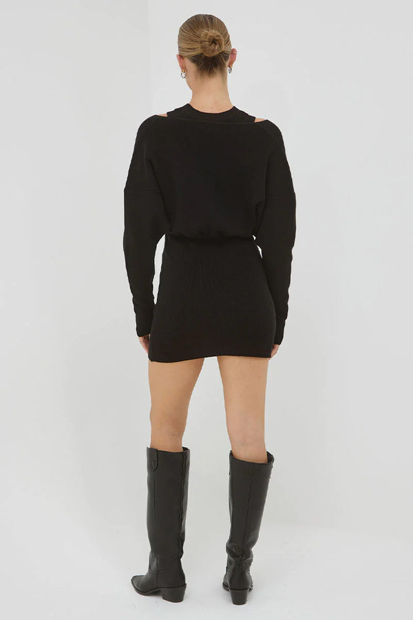 LEGACY KNIT COMBO DRESS - BLACK