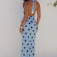 LEXIE LOW PLUNGE HALTER MAXI DRESS - SKY BLUE /CHOC POLKA